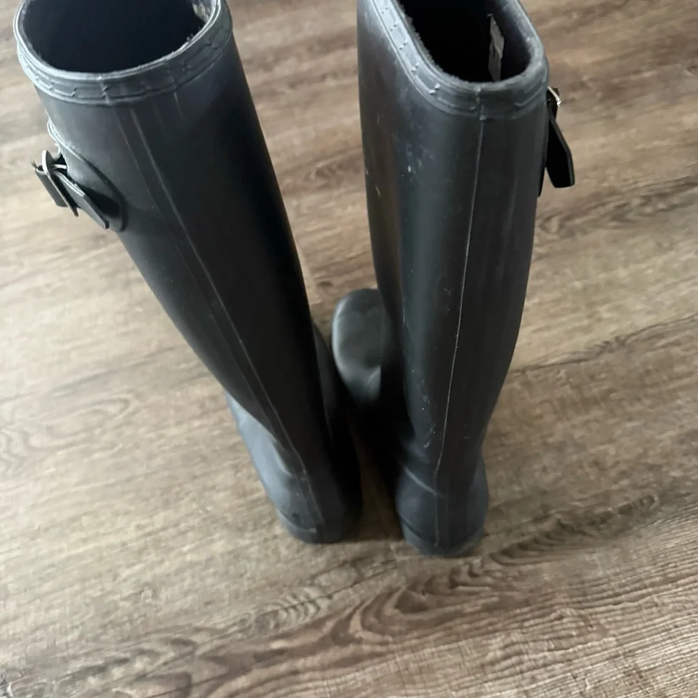 HUNTER Original Rain Boots Tall Women 9 Black Slip On Waterproof Buckle Rubber